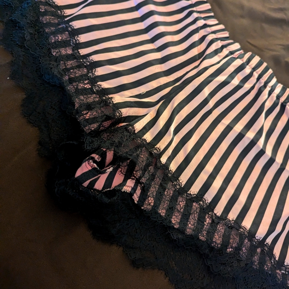 Striped Lace Trim Sleep Shorts